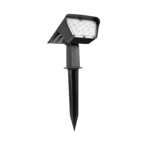 Estaca solar sobre fondo blanco, diseñada para iluminación exterior eficiente y ecológica